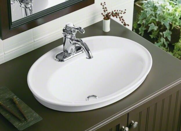 white bathroom drop in oblong sink